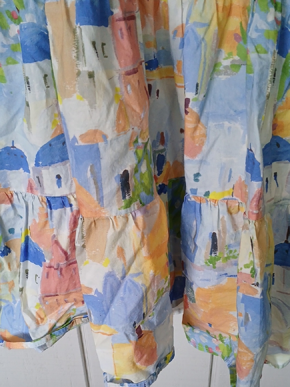 Entro Watercolor Village Tiered Mini Babydoll Dress Square Neck Size Small - Picture 4 of 10